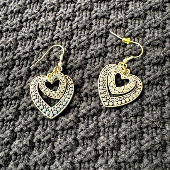 Womens Double Heart Silver Earrings Black Jewelry - Picture 5 of 6